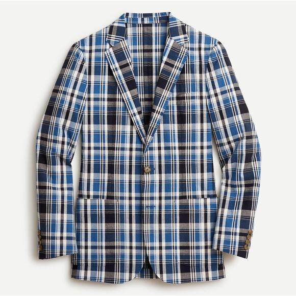 J. CREW Ludlow Slim Unstructure Blazer Portuguese Cotton Linen Plaid Sz 42R 3N47